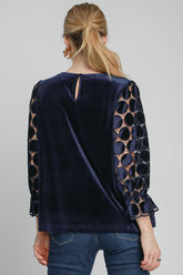 Umgee Women's Polka Dot Lace Blouse - Long Sleeve, Round Neck